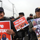Photo of immigration activists protesting in front of a New Jersey detention center via Getty Images